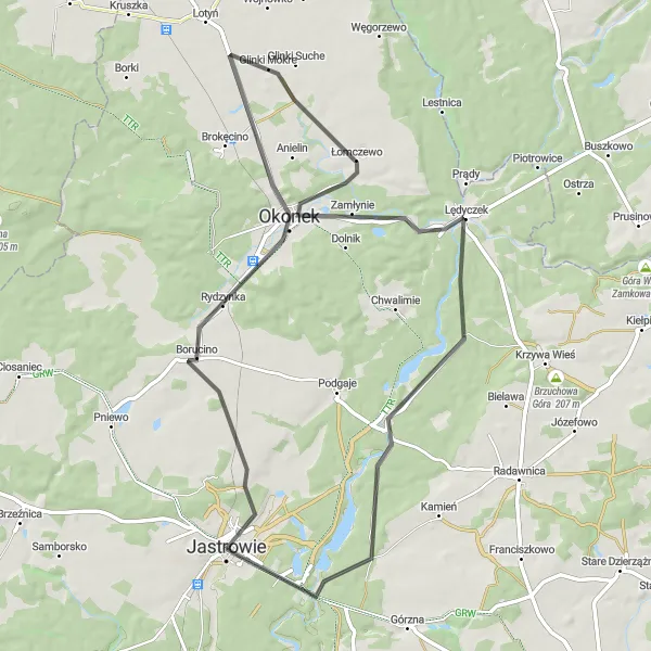 Map miniature of "Challenging Road Ride to Lędyczek" cycling inspiration in Wielkopolskie, Poland. Generated by Tarmacs.app cycling route planner