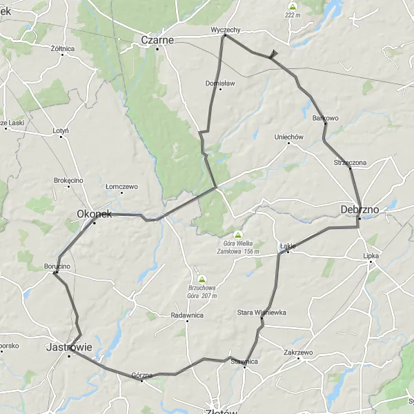 Miniatura mapy "Trasa widokowa na południe od Jastrowia" - trasy rowerowej w Wielkopolskie, Poland. Wygenerowane przez planer tras rowerowych Tarmacs.app