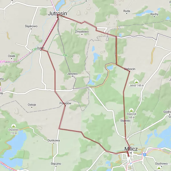 Map miniature of "Chmielnik Loop" cycling inspiration in Wielkopolskie, Poland. Generated by Tarmacs.app cycling route planner
