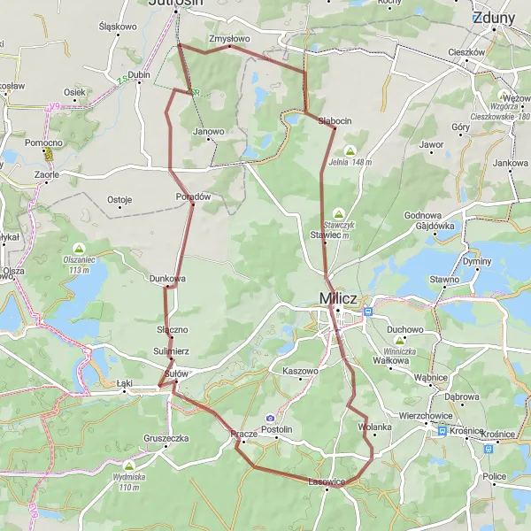 Map miniature of "Golnik Loop" cycling inspiration in Wielkopolskie, Poland. Generated by Tarmacs.app cycling route planner