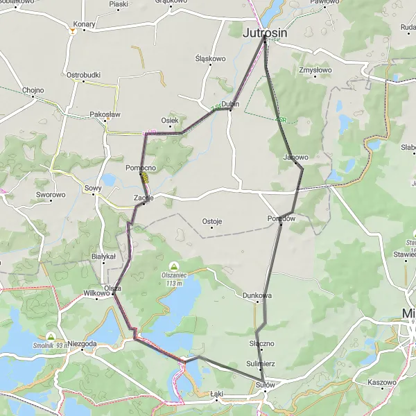 Miniatura mapy "Trasa rowerowa Jutrosin - Osiek" - trasy rowerowej w Wielkopolskie, Poland. Wygenerowane przez planer tras rowerowych Tarmacs.app
