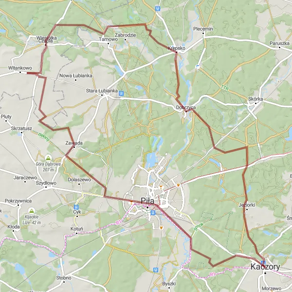 Miniatura mapy "Przez Pilę i Dobrzycę" - trasy rowerowej w Wielkopolskie, Poland. Wygenerowane przez planer tras rowerowych Tarmacs.app