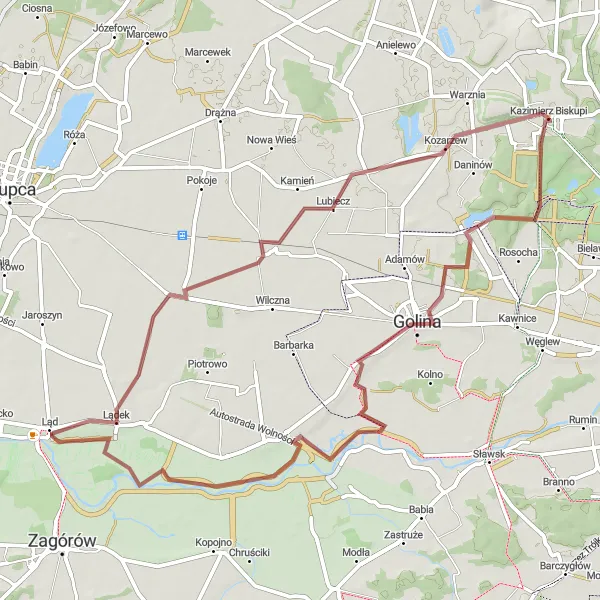 Miniatura mapy "Przejazd przez Golina i Kazimierz Biskupi" - trasy rowerowej w Wielkopolskie, Poland. Wygenerowane przez planer tras rowerowych Tarmacs.app
