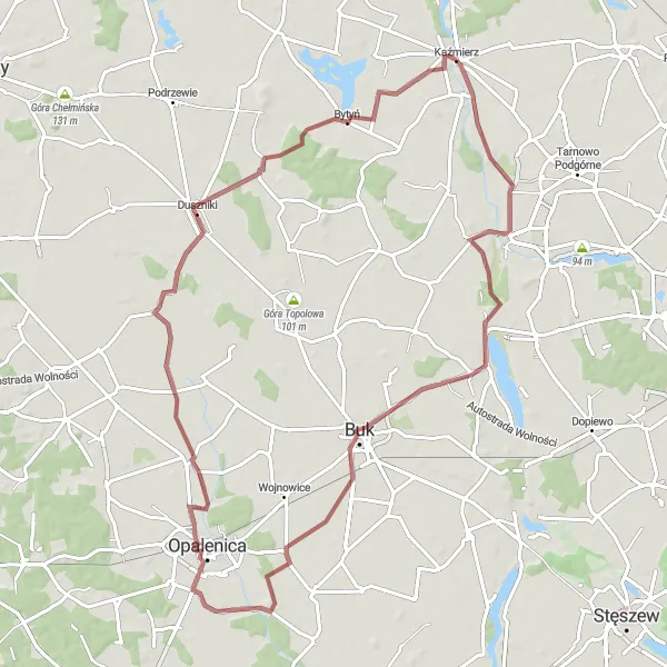 Miniatura mapy "Trasa z Kaźmierza do Bytynia" - trasy rowerowej w Wielkopolskie, Poland. Wygenerowane przez planer tras rowerowych Tarmacs.app