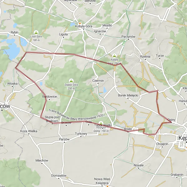 Miniatura mapy "Trasa wokół Kępna poza utartymi szlakami" - trasy rowerowej w Wielkopolskie, Poland. Wygenerowane przez planer tras rowerowych Tarmacs.app