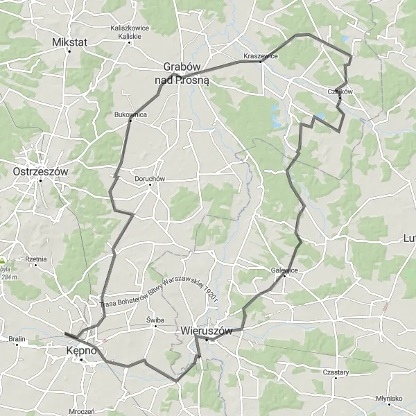 Map miniature of "The Road Discovery" cycling inspiration in Wielkopolskie, Poland. Generated by Tarmacs.app cycling route planner