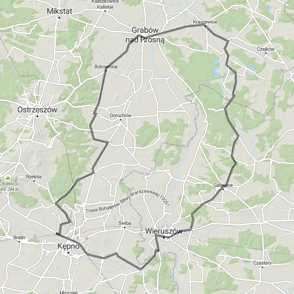 Miniatura mapy "Trasa do Wieruszowa" - trasy rowerowej w Wielkopolskie, Poland. Wygenerowane przez planer tras rowerowych Tarmacs.app