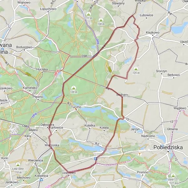 Miniatura mapy "Szlakiem Jerzykowa i Wierzonki" - trasy rowerowej w Wielkopolskie, Poland. Wygenerowane przez planer tras rowerowych Tarmacs.app