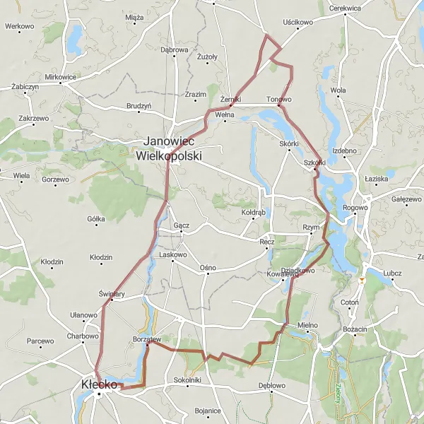 Miniatura mapy "Rogowskie Jezioro" - trasy rowerowej w Wielkopolskie, Poland. Wygenerowane przez planer tras rowerowych Tarmacs.app