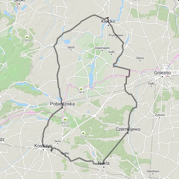 Miniatura mapy "Trasa przez Antonin i Pomarzanowice" - trasy rowerowej w Wielkopolskie, Poland. Wygenerowane przez planer tras rowerowych Tarmacs.app