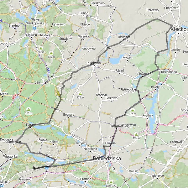 Miniatura mapy "Okolice Sławna i Olekszyna" - trasy rowerowej w Wielkopolskie, Poland. Wygenerowane przez planer tras rowerowych Tarmacs.app