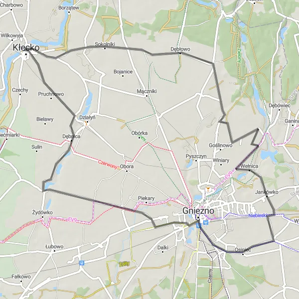Miniatura mapy "Trasa rowerowa z Kłecka do Dębnicy" - trasy rowerowej w Wielkopolskie, Poland. Wygenerowane przez planer tras rowerowych Tarmacs.app