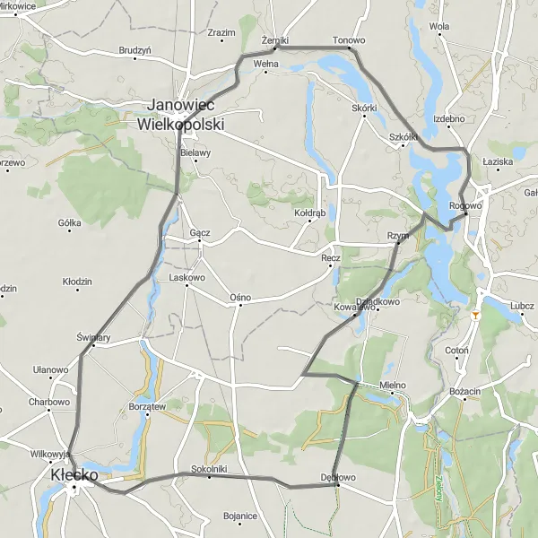 Miniatura mapy "Przejażdżka do Rogowa" - trasy rowerowej w Wielkopolskie, Poland. Wygenerowane przez planer tras rowerowych Tarmacs.app