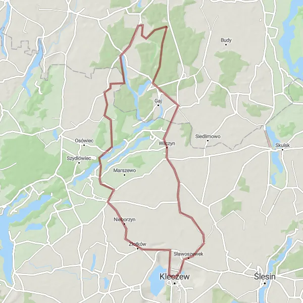 Miniatura mapy "Trasa gravelowa z Kleczewa przez Nieborzyn i Wilczyn" - trasy rowerowej w Wielkopolskie, Poland. Wygenerowane przez planer tras rowerowych Tarmacs.app