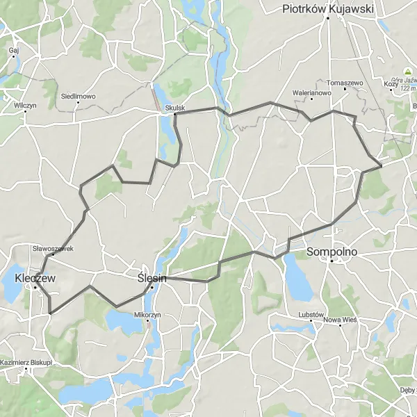Miniatura mapy "Trasa rowerowa szosowa z Kleczewa przez Skulsk i Ślesin" - trasy rowerowej w Wielkopolskie, Poland. Wygenerowane przez planer tras rowerowych Tarmacs.app