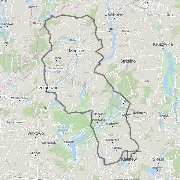 Miniatura mapy "Trasy rowerowe z Kleczewa - Road" - trasy rowerowej w Wielkopolskie, Poland. Wygenerowane przez planer tras rowerowych Tarmacs.app