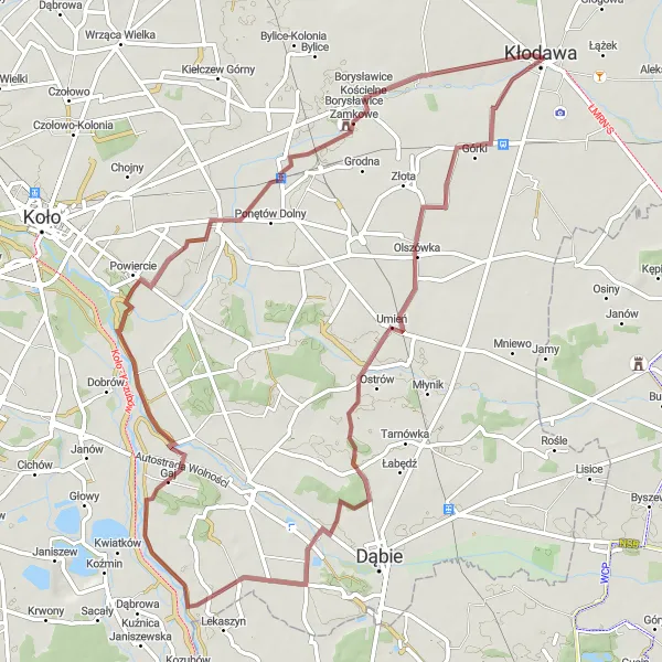 Miniatura mapy "Trasa Gravelowa Pomarzany" - trasy rowerowej w Wielkopolskie, Poland. Wygenerowane przez planer tras rowerowych Tarmacs.app