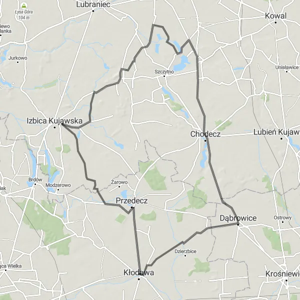 Miniatura mapy "Trasa przez Arciszewo, Kaniewo, Chodecz" - trasy rowerowej w Wielkopolskie, Poland. Wygenerowane przez planer tras rowerowych Tarmacs.app