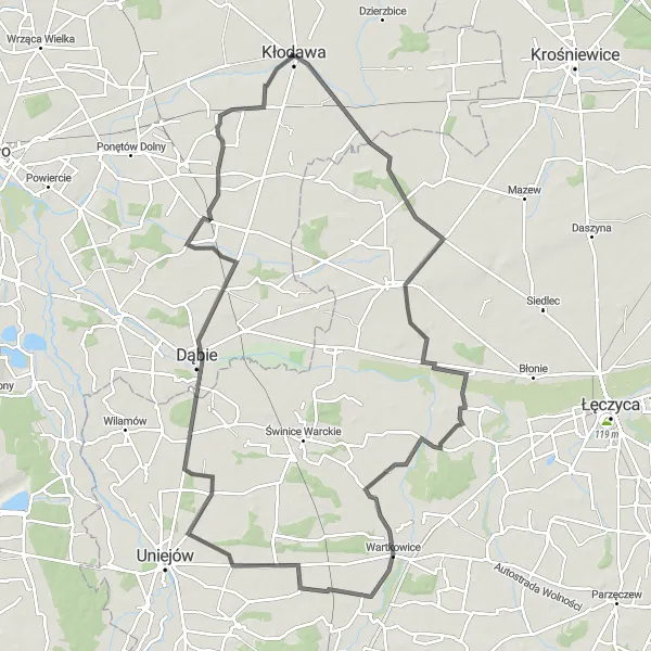 Map miniature of "The Bronze Trail" cycling inspiration in Wielkopolskie, Poland. Generated by Tarmacs.app cycling route planner