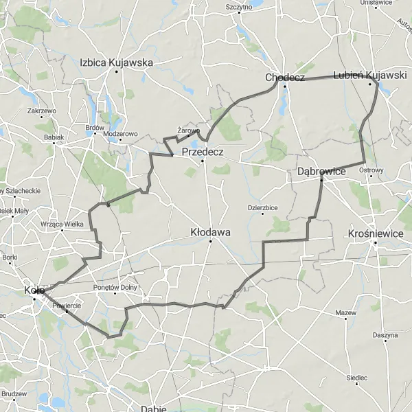 Map miniature of "The Chodecz Adventure" cycling inspiration in Wielkopolskie, Poland. Generated by Tarmacs.app cycling route planner