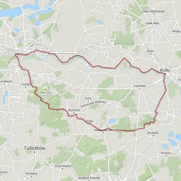 Miniatura mapy "Trasa Konin - Ochle - Stary Rynek - Russocice" - trasy rowerowej w Wielkopolskie, Poland. Wygenerowane przez planer tras rowerowych Tarmacs.app