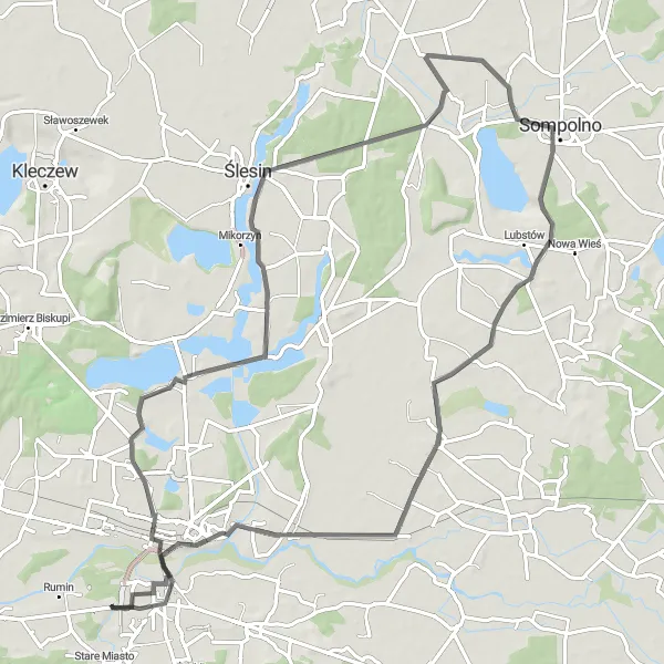 Miniatura mapy "Trasa przez zabytkowe miejsca" - trasy rowerowej w Wielkopolskie, Poland. Wygenerowane przez planer tras rowerowych Tarmacs.app
