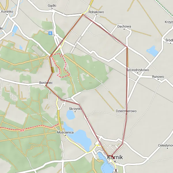 Miniatura mapy "Trasy gravelowe do zamku Kórnickiego" - trasy rowerowej w Wielkopolskie, Poland. Wygenerowane przez planer tras rowerowych Tarmacs.app