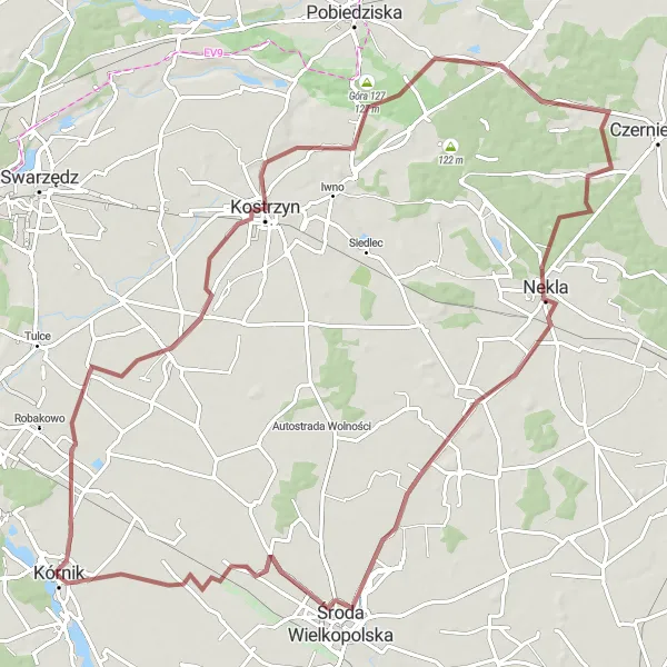 Map miniature of "Great Plains Gravel Ride" cycling inspiration in Wielkopolskie, Poland. Generated by Tarmacs.app cycling route planner