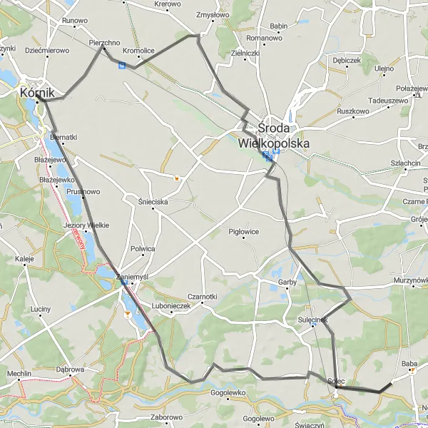 Miniatura mapy "Trasa z Kórnika przez Kromolice i Krzykosy" - trasy rowerowej w Wielkopolskie, Poland. Wygenerowane przez planer tras rowerowych Tarmacs.app