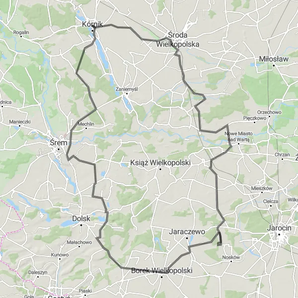 Miniatura mapy "Trasa dookoła Kórnika i okolic" - trasy rowerowej w Wielkopolskie, Poland. Wygenerowane przez planer tras rowerowych Tarmacs.app