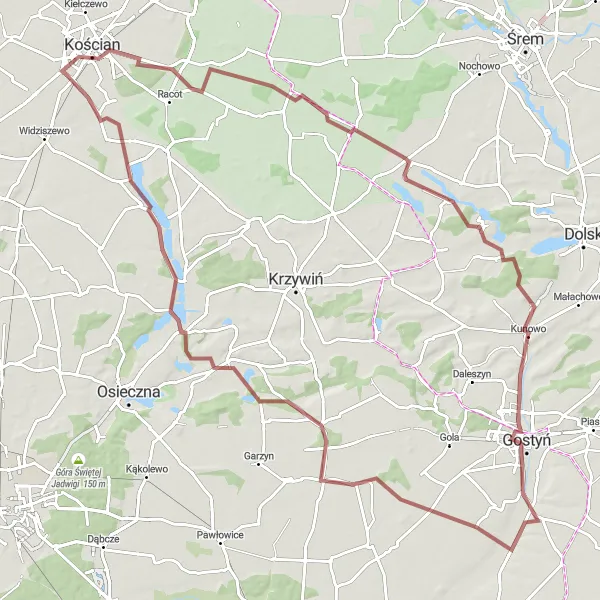 Miniatura mapy "Z Kościana do Jezierzyc" - trasy rowerowej w Wielkopolskie, Poland. Wygenerowane przez planer tras rowerowych Tarmacs.app
