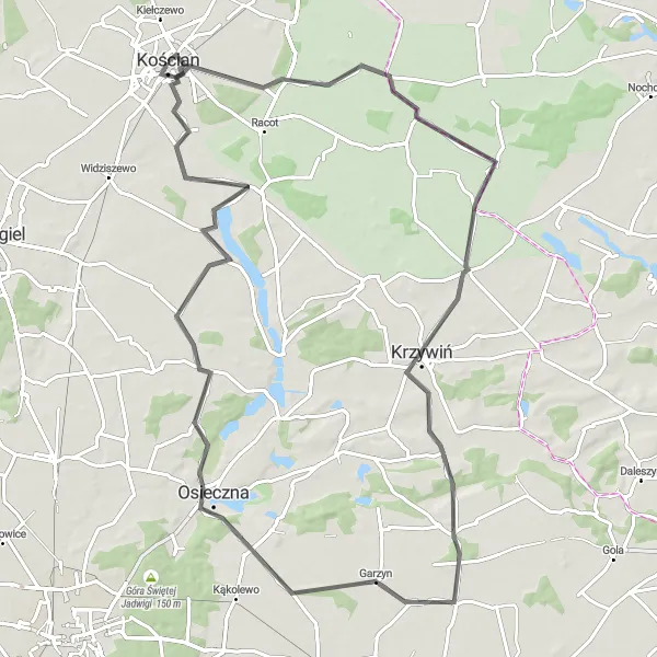 Miniatura mapy "Szlak okolic Kościana" - trasy rowerowej w Wielkopolskie, Poland. Wygenerowane przez planer tras rowerowych Tarmacs.app