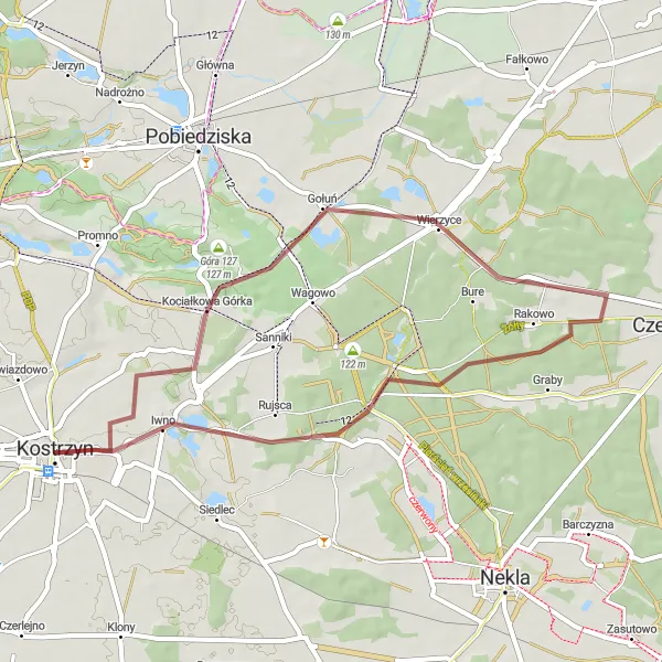 Map miniature of "Gravel Adventure to Wiktorowo" cycling inspiration in Wielkopolskie, Poland. Generated by Tarmacs.app cycling route planner