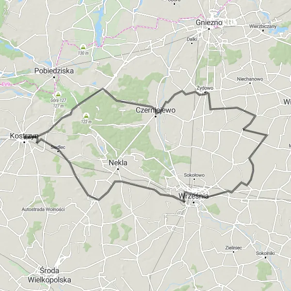 Miniatura mapy "Podróż przez Kasztany" - trasy rowerowej w Wielkopolskie, Poland. Wygenerowane przez planer tras rowerowych Tarmacs.app