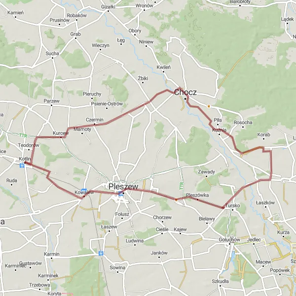 Miniatura mapy "Trasa Kotlin - Czermin - Pleszew" - trasy rowerowej w Wielkopolskie, Poland. Wygenerowane przez planer tras rowerowych Tarmacs.app