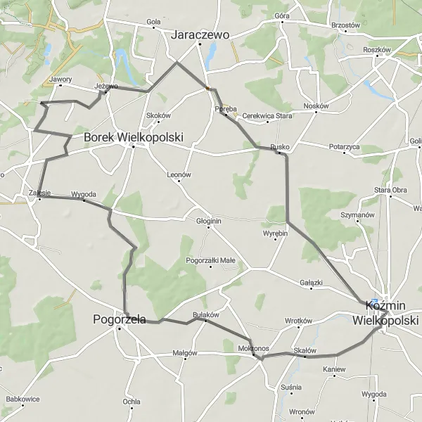Map miniature of "Countryside Escape" cycling inspiration in Wielkopolskie, Poland. Generated by Tarmacs.app cycling route planner