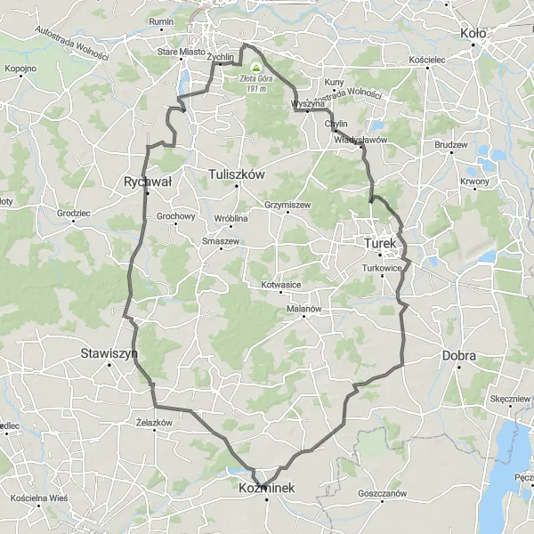 Miniatura mapy "Przejażdżka przez Goliszew i Lisków" - trasy rowerowej w Wielkopolskie, Poland. Wygenerowane przez planer tras rowerowych Tarmacs.app
