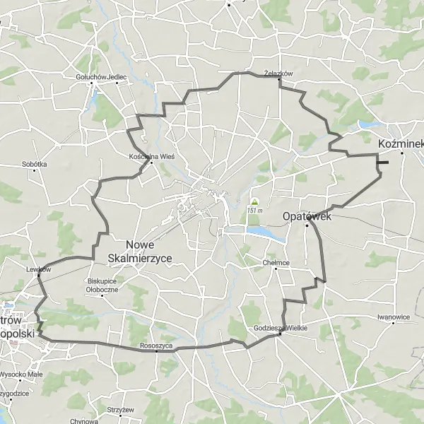 Miniatura mapy "Trasa wokół Rososzycy" - trasy rowerowej w Wielkopolskie, Poland. Wygenerowane przez planer tras rowerowych Tarmacs.app