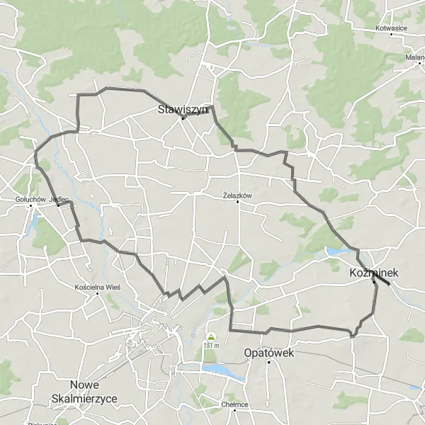 Miniatura mapy "Przejażdżka przez Rajsko i Krzyżówki" - trasy rowerowej w Wielkopolskie, Poland. Wygenerowane przez planer tras rowerowych Tarmacs.app