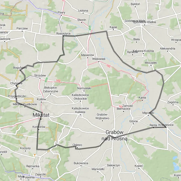 Miniatura mapy "Przejazd rowerowy przez Chynowę" - trasy rowerowej w Wielkopolskie, Poland. Wygenerowane przez planer tras rowerowych Tarmacs.app
