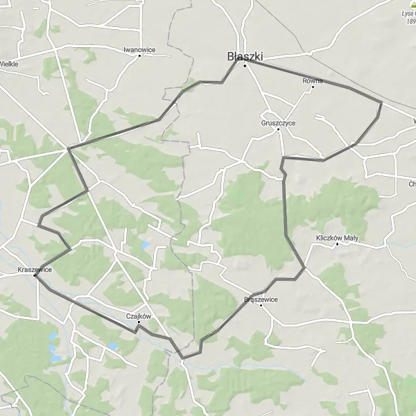 Map miniature of "Zagórna and Błaszki Route" cycling inspiration in Wielkopolskie, Poland. Generated by Tarmacs.app cycling route planner