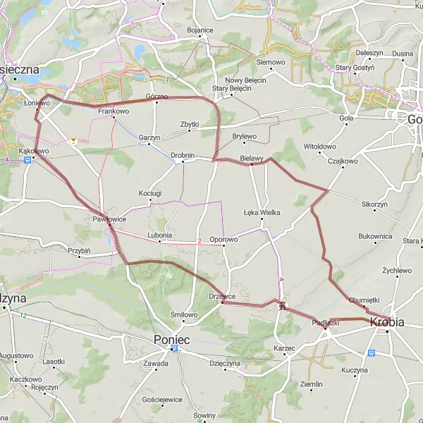 Map miniature of "Gravel Route 1" cycling inspiration in Wielkopolskie, Poland. Generated by Tarmacs.app cycling route planner