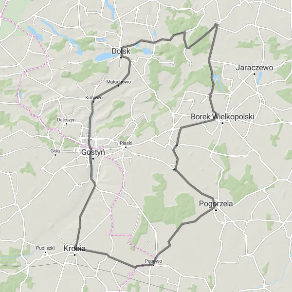 Map miniature of "Road Route 2" cycling inspiration in Wielkopolskie, Poland. Generated by Tarmacs.app cycling route planner