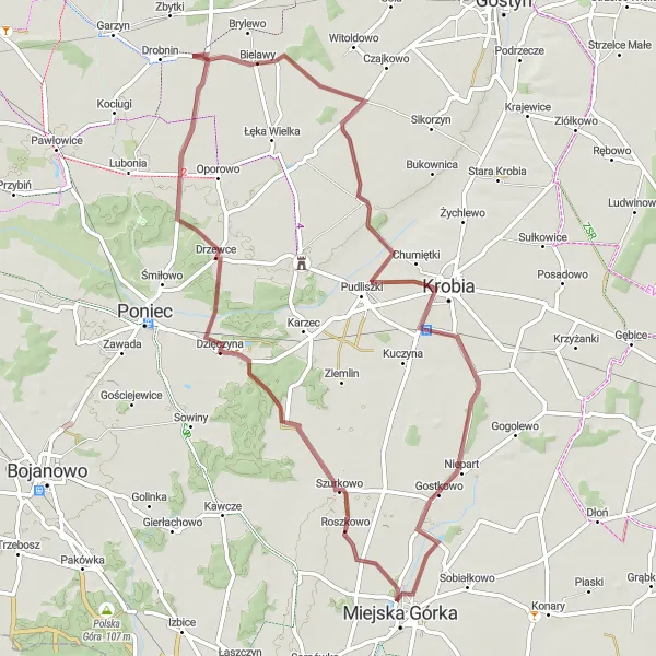 Miniatura mapy "Szlak przez Rogowo, Dzięczyna, Oporówko i Krzemieniewo" - trasy rowerowej w Wielkopolskie, Poland. Wygenerowane przez planer tras rowerowych Tarmacs.app