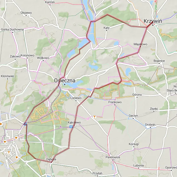 Miniatura mapy "Trasa rowerowa Kąkolewo - Dąbcze - Czerwona Wieś" - trasy rowerowej w Wielkopolskie, Poland. Wygenerowane przez planer tras rowerowych Tarmacs.app