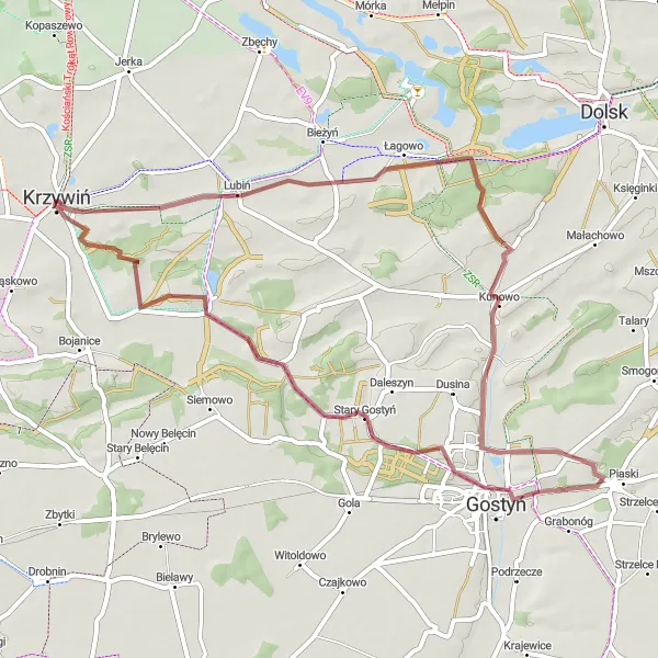 Miniatura mapy "Trasa Gravel przez Stary Gostyń i Żelazno" - trasy rowerowej w Wielkopolskie, Poland. Wygenerowane przez planer tras rowerowych Tarmacs.app
