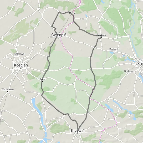 Miniatura mapy "Trasa przez Rąbiń" - trasy rowerowej w Wielkopolskie, Poland. Wygenerowane przez planer tras rowerowych Tarmacs.app