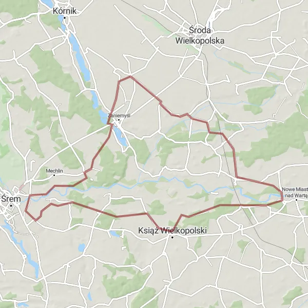 Map miniature of "Around Książ Wielkopolski" cycling inspiration in Wielkopolskie, Poland. Generated by Tarmacs.app cycling route planner
