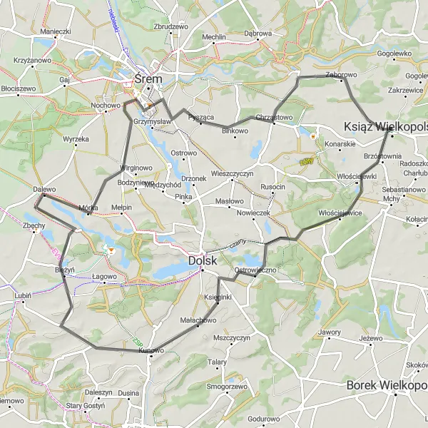 Map miniature of "Picturesque Road Cycling Route through Pysząca and Dalewo" cycling inspiration in Wielkopolskie, Poland. Generated by Tarmacs.app cycling route planner