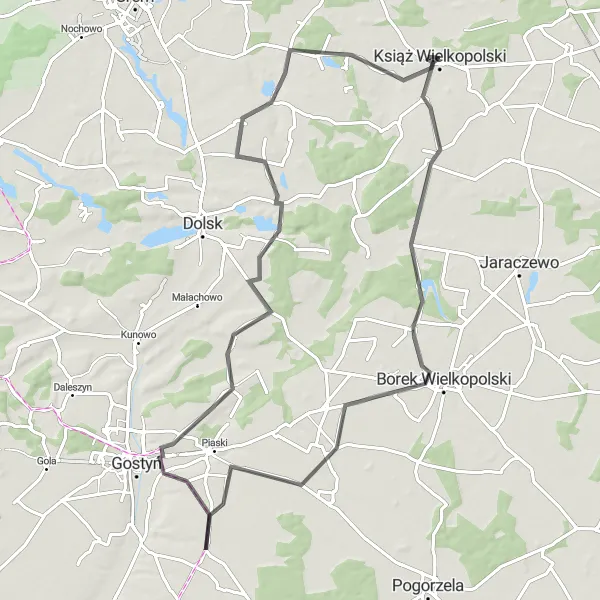 Map miniature of "Roads of Strzelce Wielkie" cycling inspiration in Wielkopolskie, Poland. Generated by Tarmacs.app cycling route planner